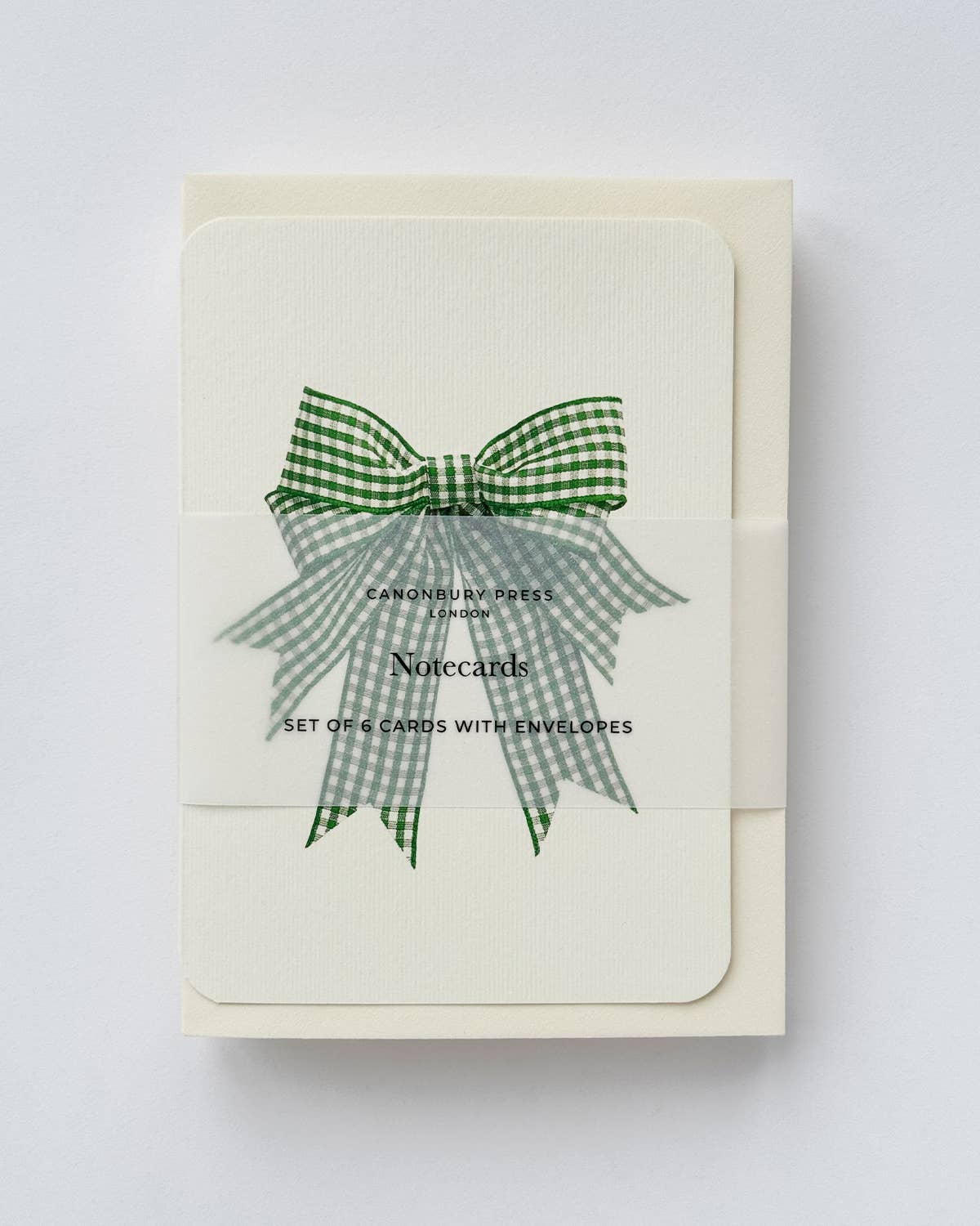 Double Tail Green Gingham Bow Greeting Card: Individual