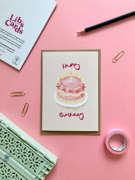 Pink Birthday Cake Card: A6 Celebration Card