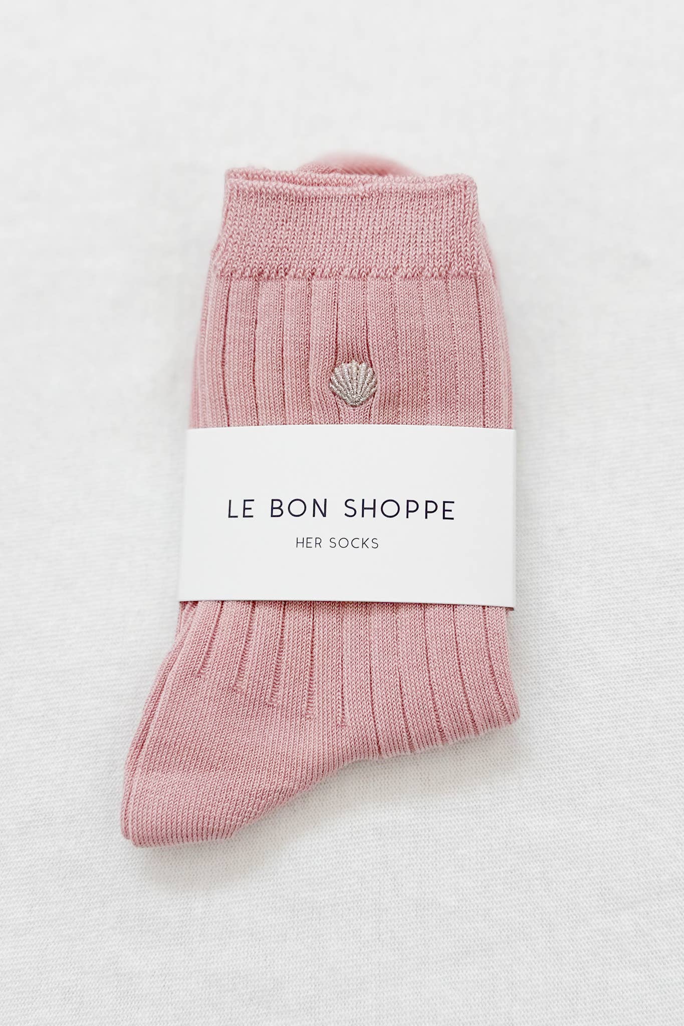 Embroidered Her Socks : Pink Soda + Silver Seashell