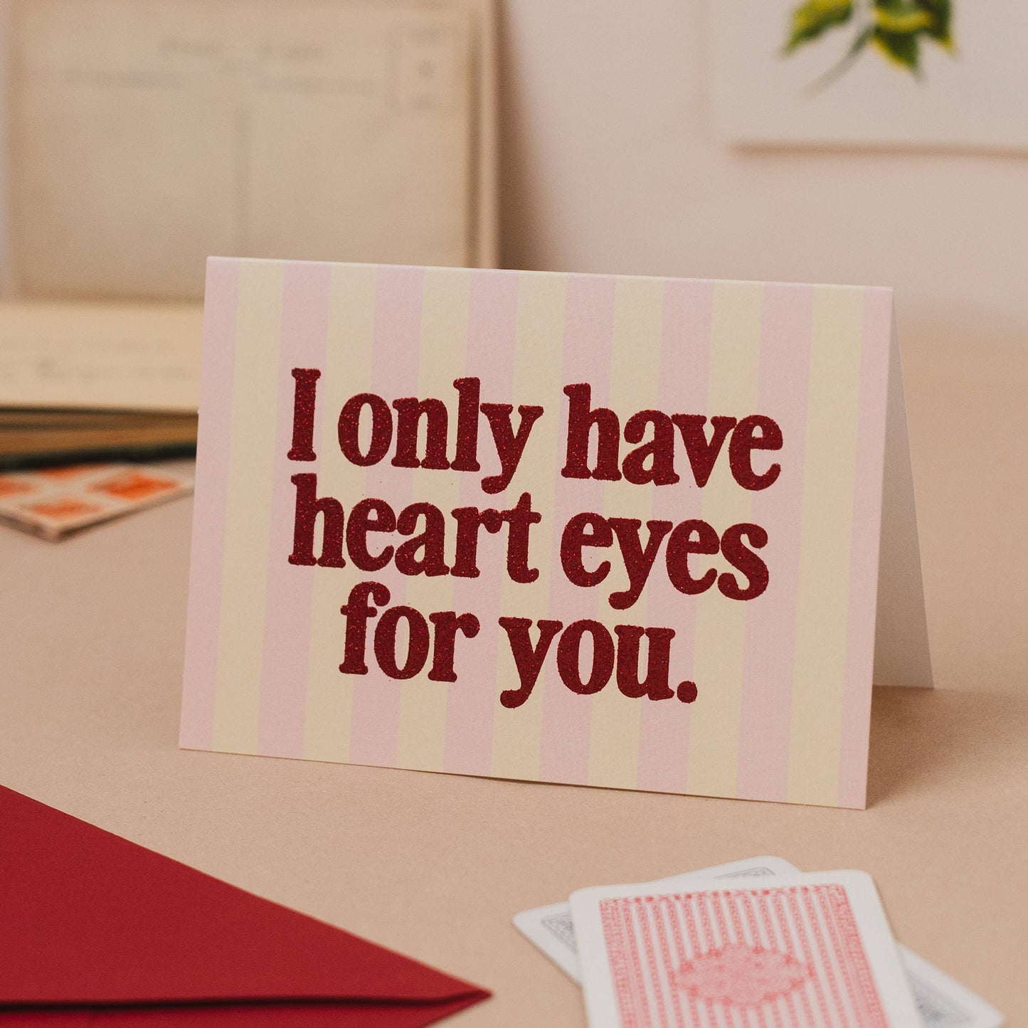 'Only Have Heart Eyes For You' Glitter Valentine's Day Card: Naked
