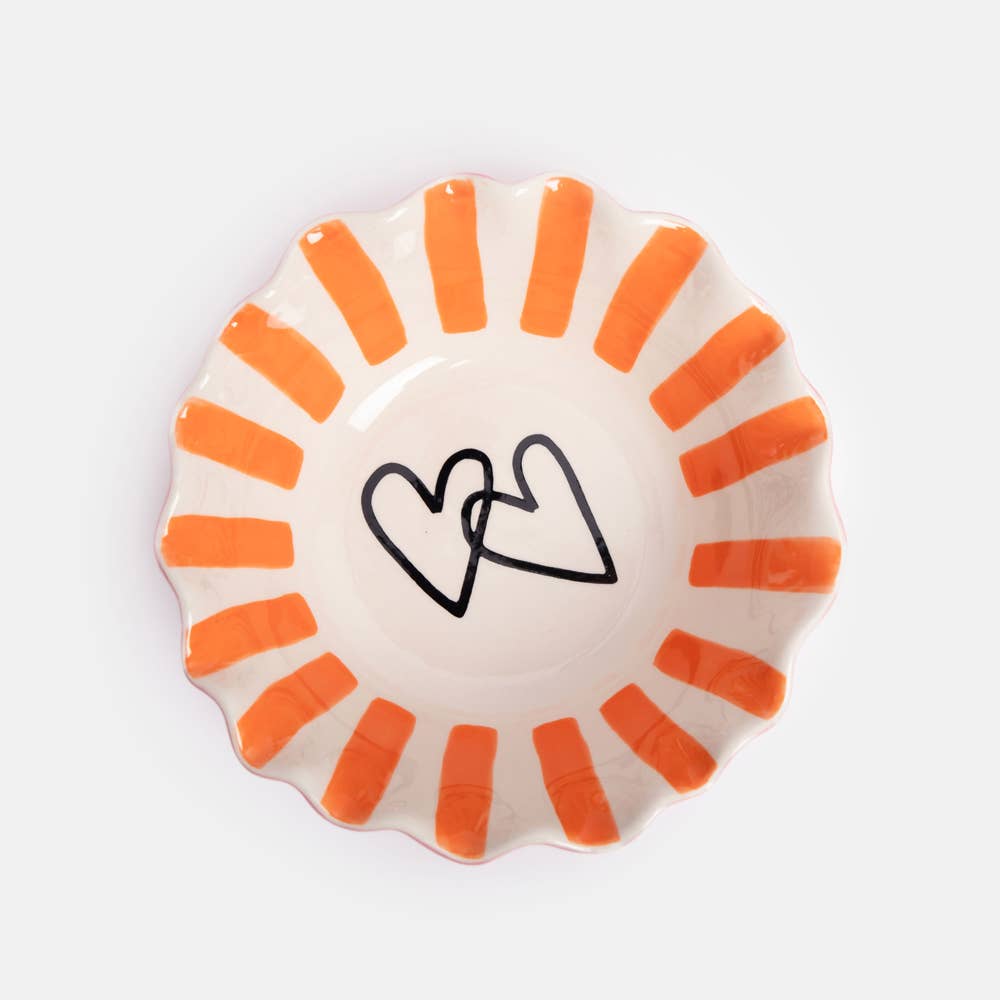 Coral Inside Stripe/Layered Hearts Frilly Bowl