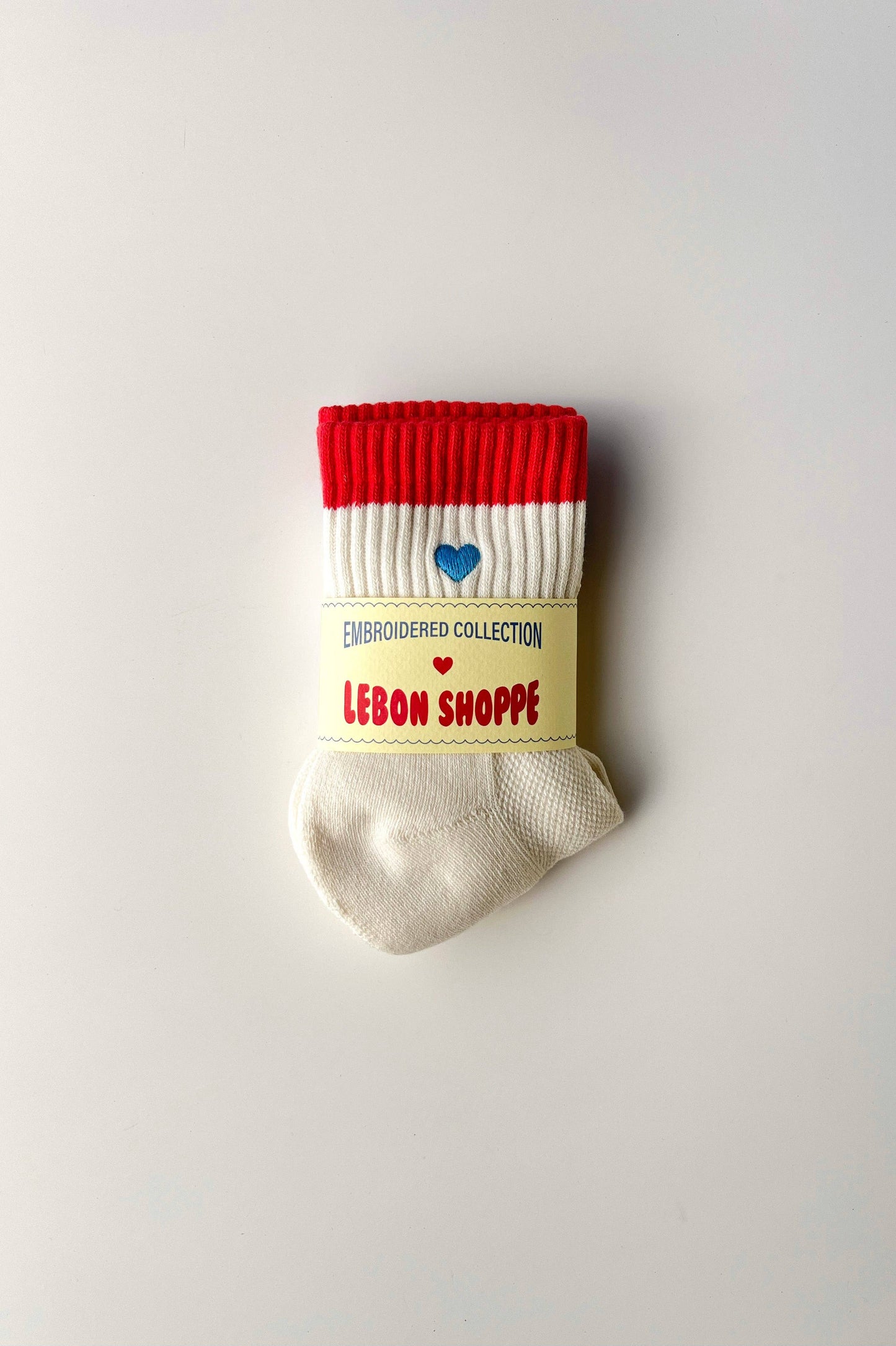 Embroidered Color Block Girlfriend Socks : BLUE RED + HEART