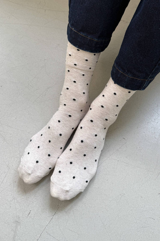 Sneaker Socks: Polka Dot - Oatmeal / Black