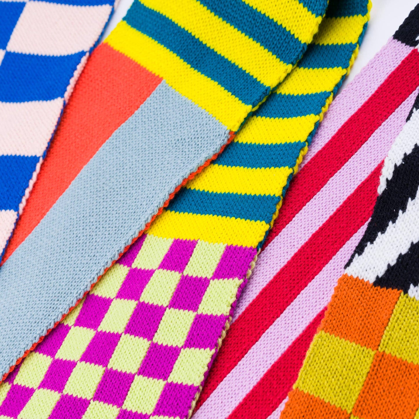 Pattern Patch Skinny Knit Scarf: Rainbow