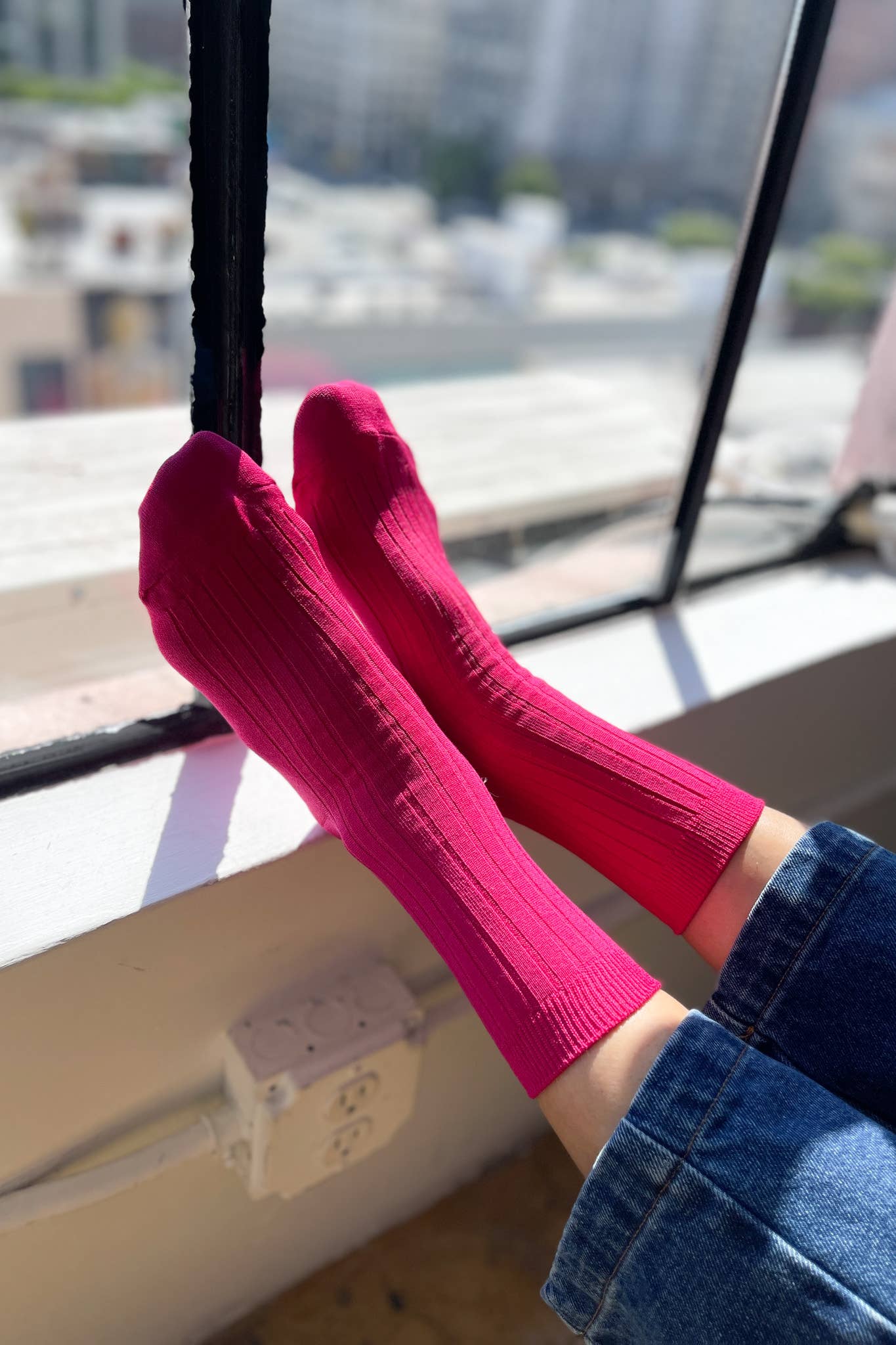 Her Socks - Mercerized Combed Cotton Rib: Cactus