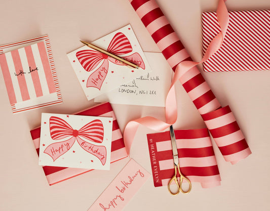 Bows Birthday Card Pink & Red: Pink / Matte