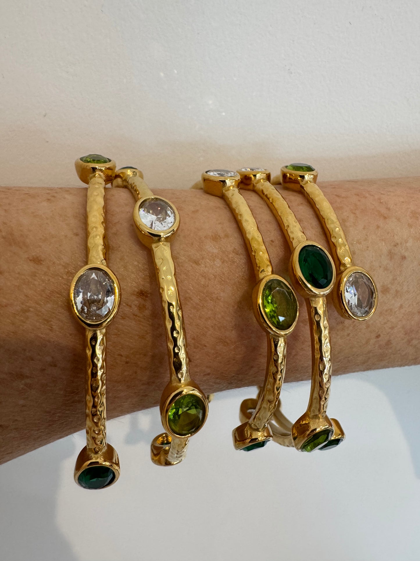 Crystal hammered bangle