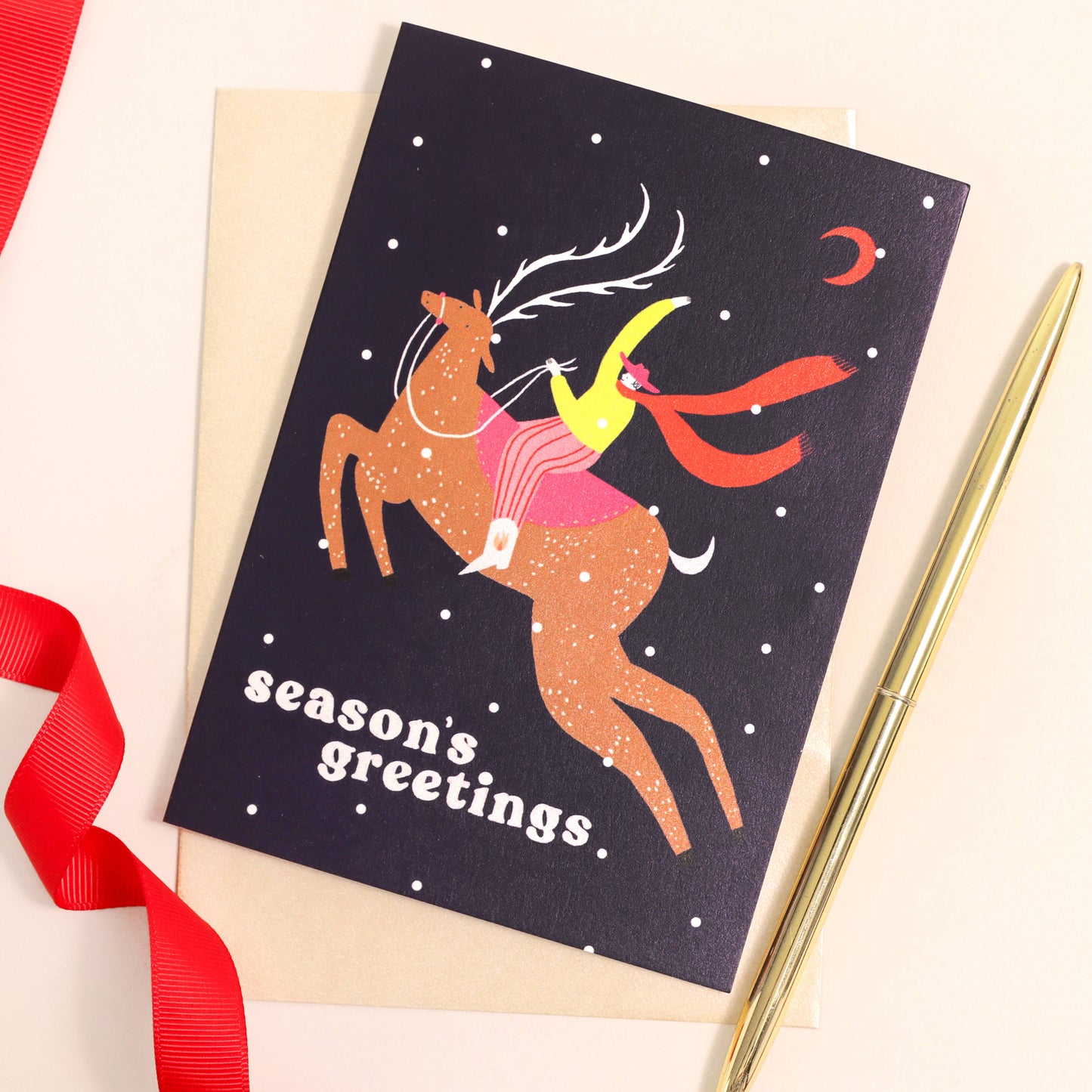 Season’s Greetings Cowboy Christmas Card | Folky | Reindeer