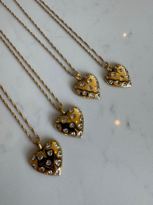 Chunky Gem Heart Necklace : Clear