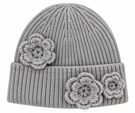 Crochet Flower Knit Beanie