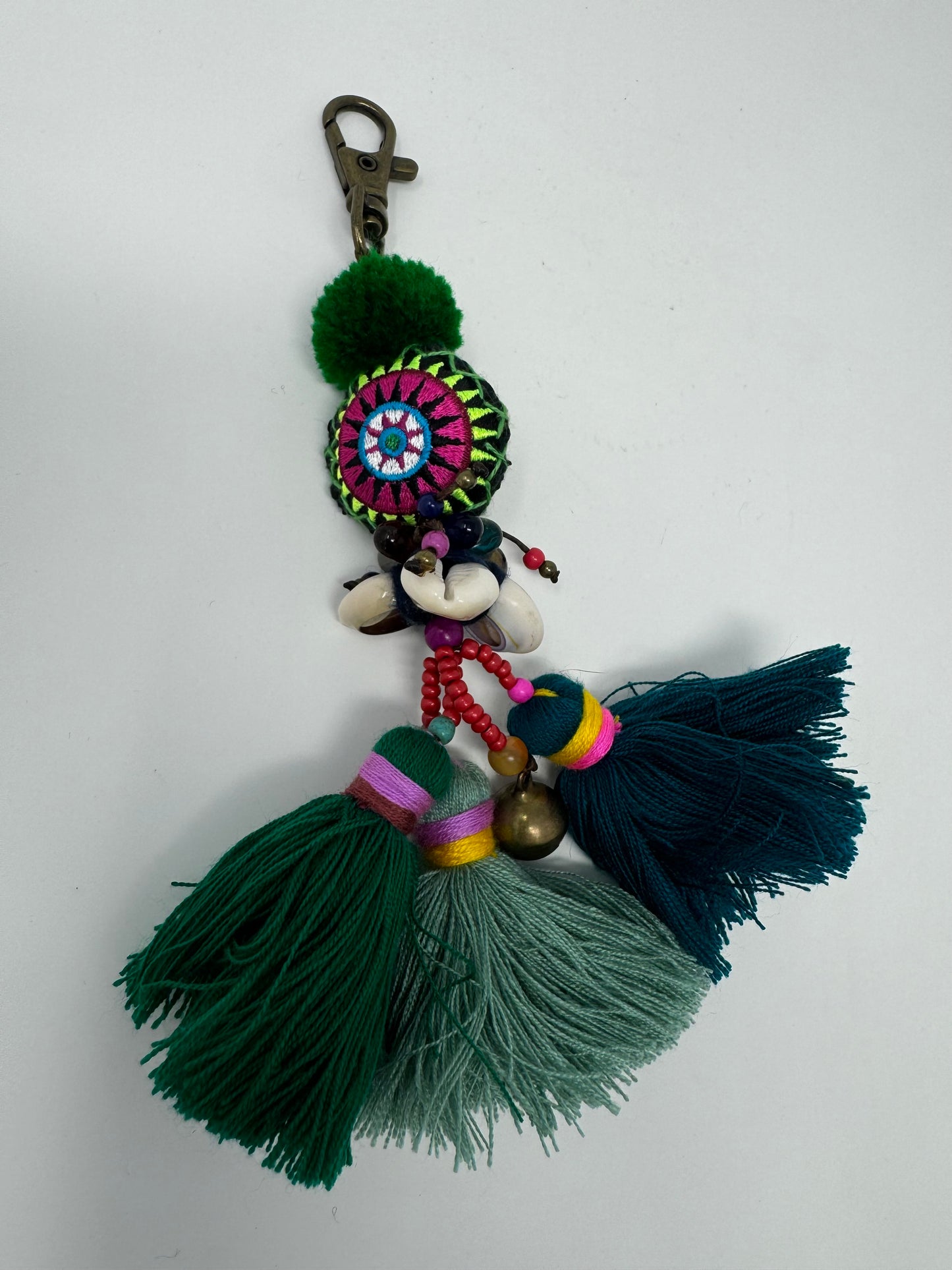 Embroidered tassel keyring : Green