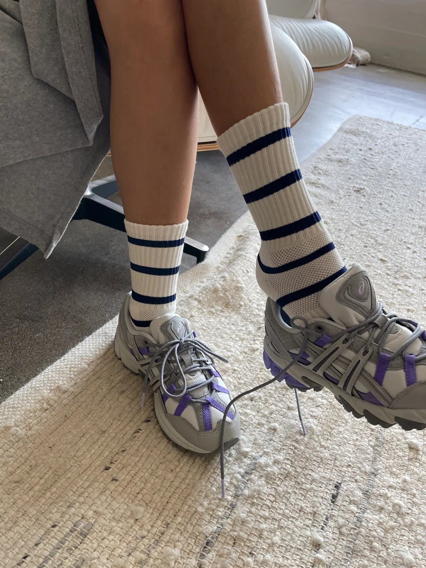 Le Bon Stripe Boyfriend Socks in Flax