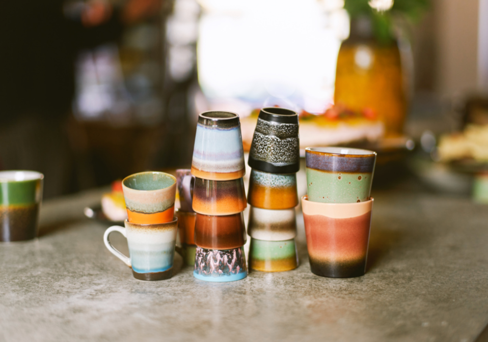 HKliving : 70s ceramics: ristretto mugs, solar (set of 4)