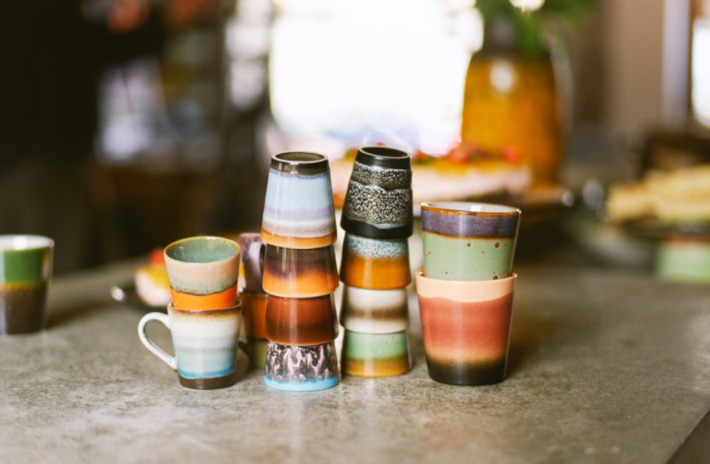 70s ceramics: espresso mugs, retro (set of 4)