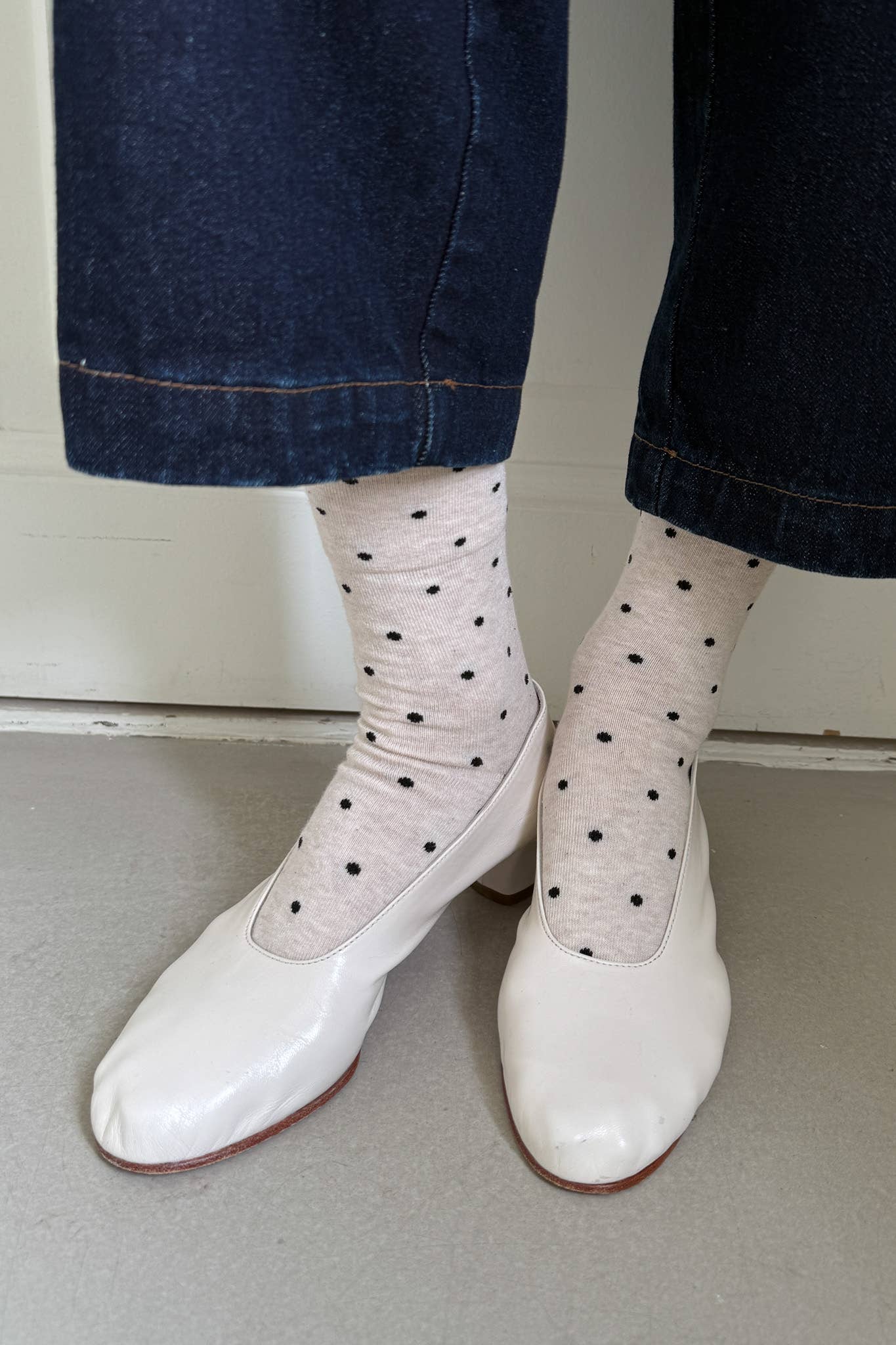 Sneaker Socks: Polka Dot - Oatmeal / Black