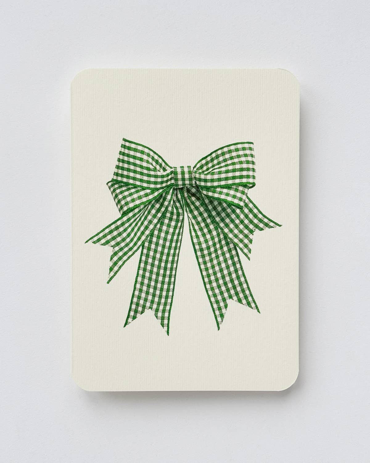 Double Tail Green Gingham Bow Greeting Card: Individual