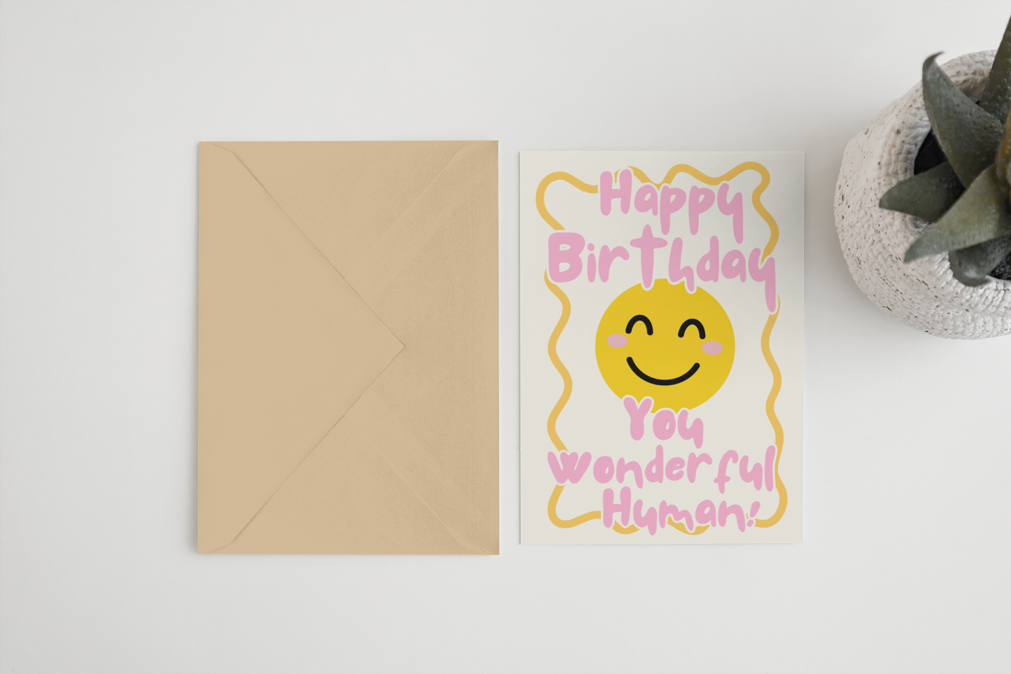 Happy Birthday wonderful human A6/5x7 card: Cello Bag (Biodegradeable) / A6