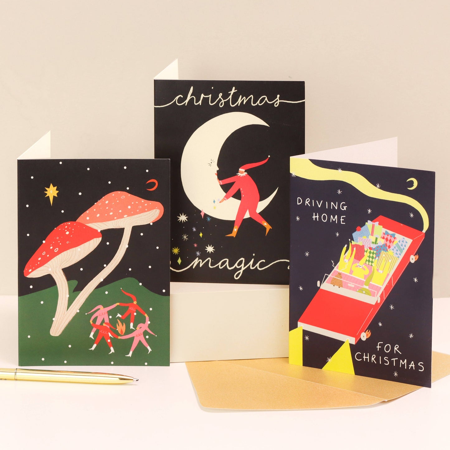Festive Magic Christmas Card | Moon | Folky Elf | Folklore