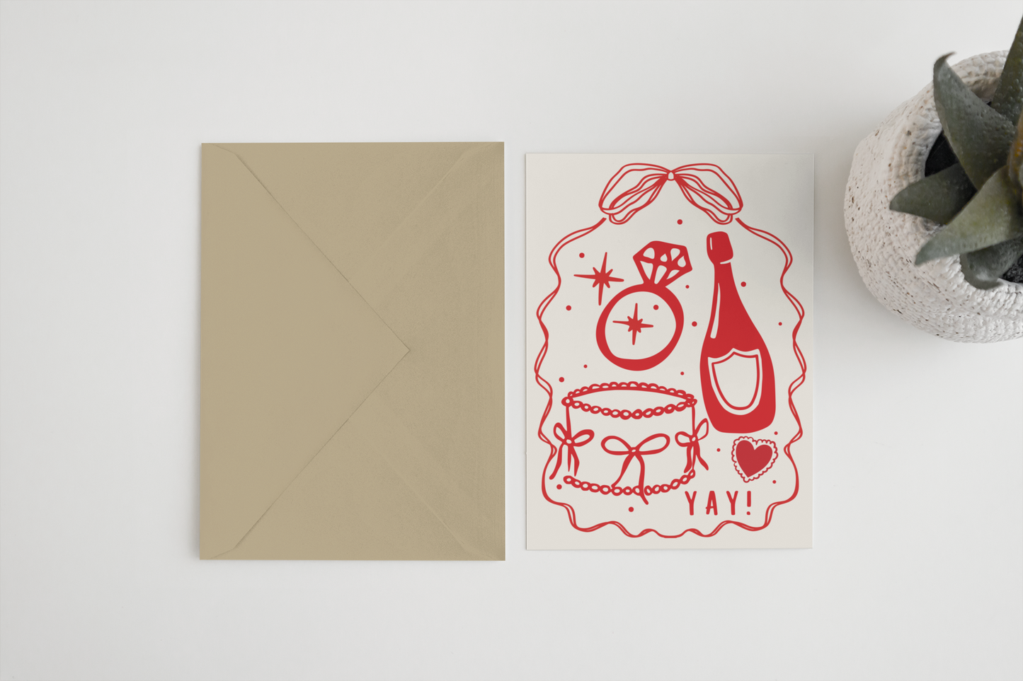 Yay! Wedding/Engagement A6/5x7 card : Cello Bag (Biodegradeable) / A6