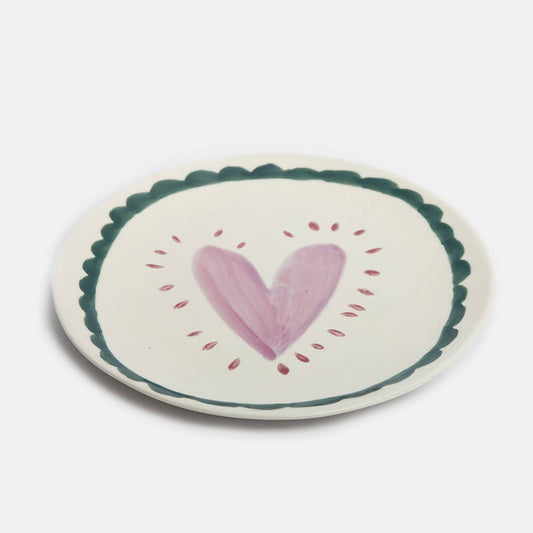 Lilac Heart/Teal Scallop Border Round Plate