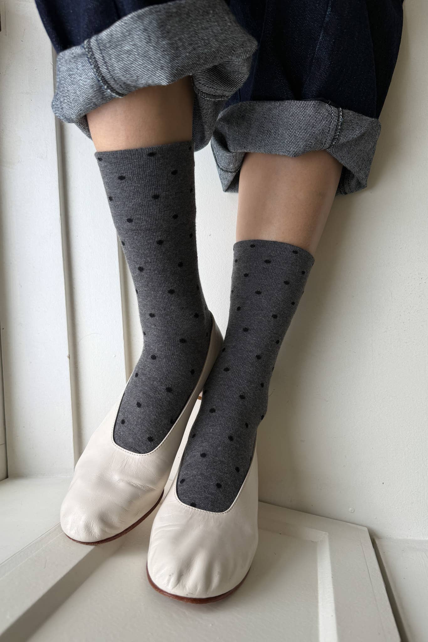 Sneaker Socks: Polka Dot - Charcoal/Black
