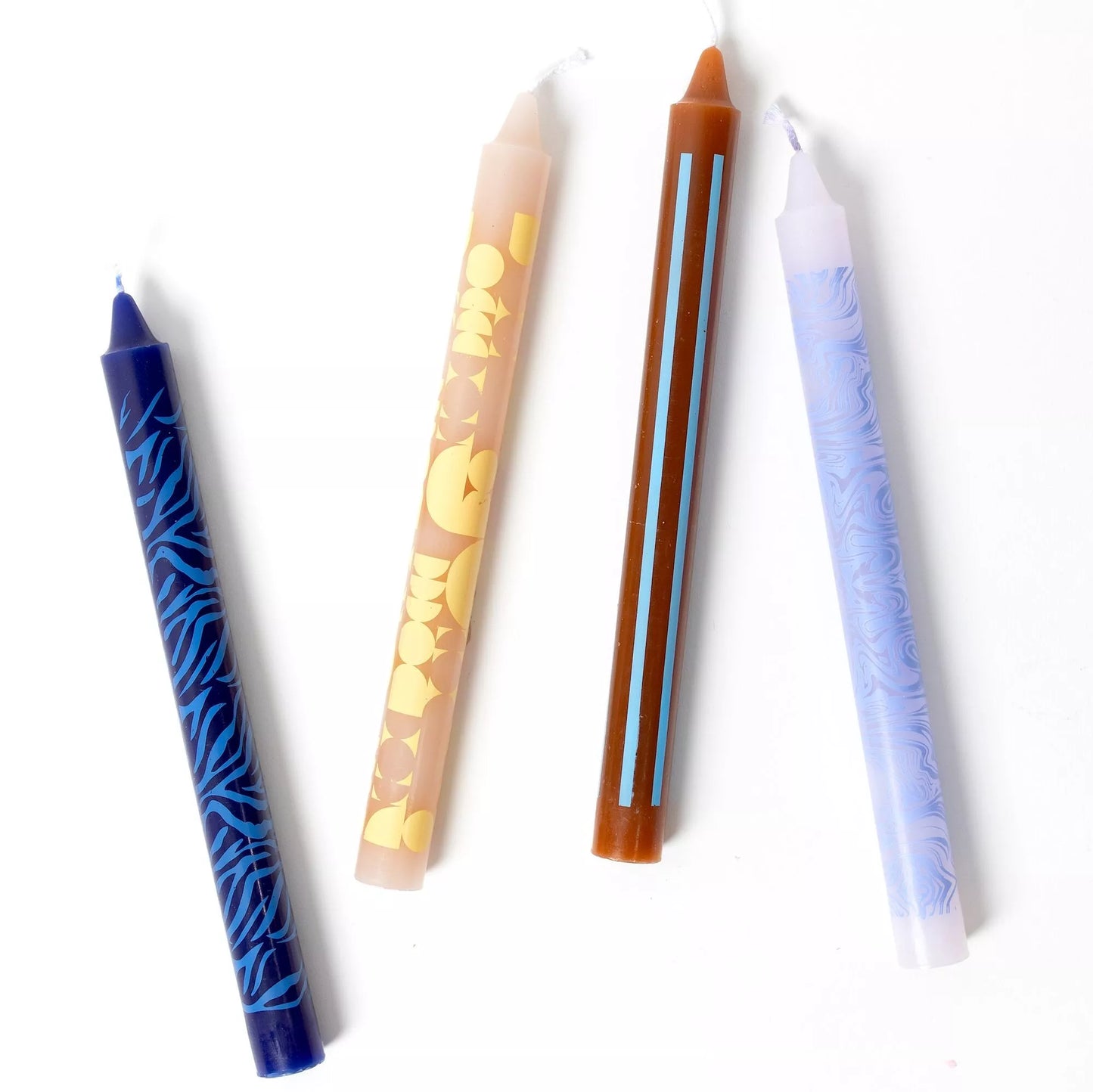 Retro Print Taper Candles - Pack of 4