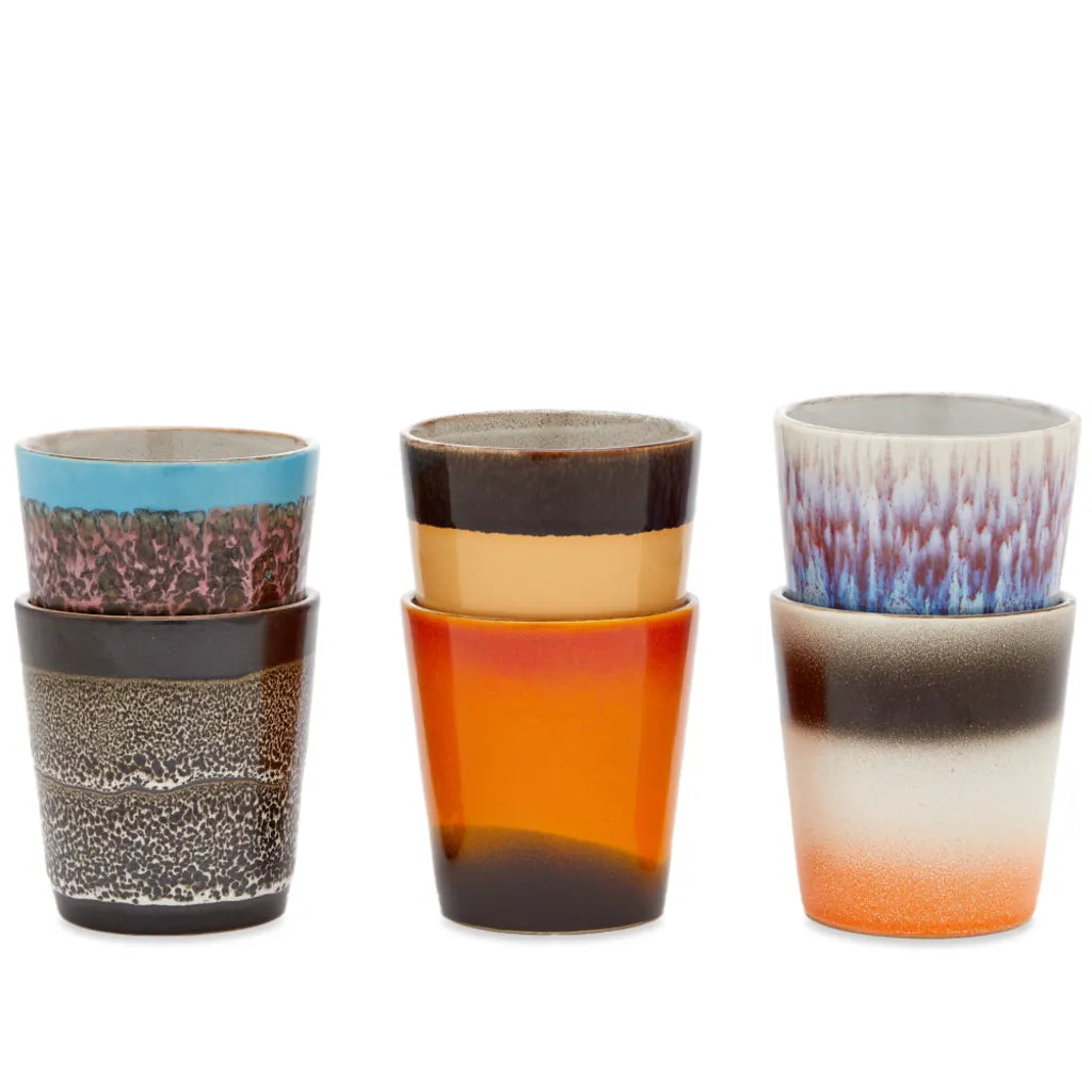 HKliving - 70s ceramics: coffee mugs, Stellar (set of 6)
