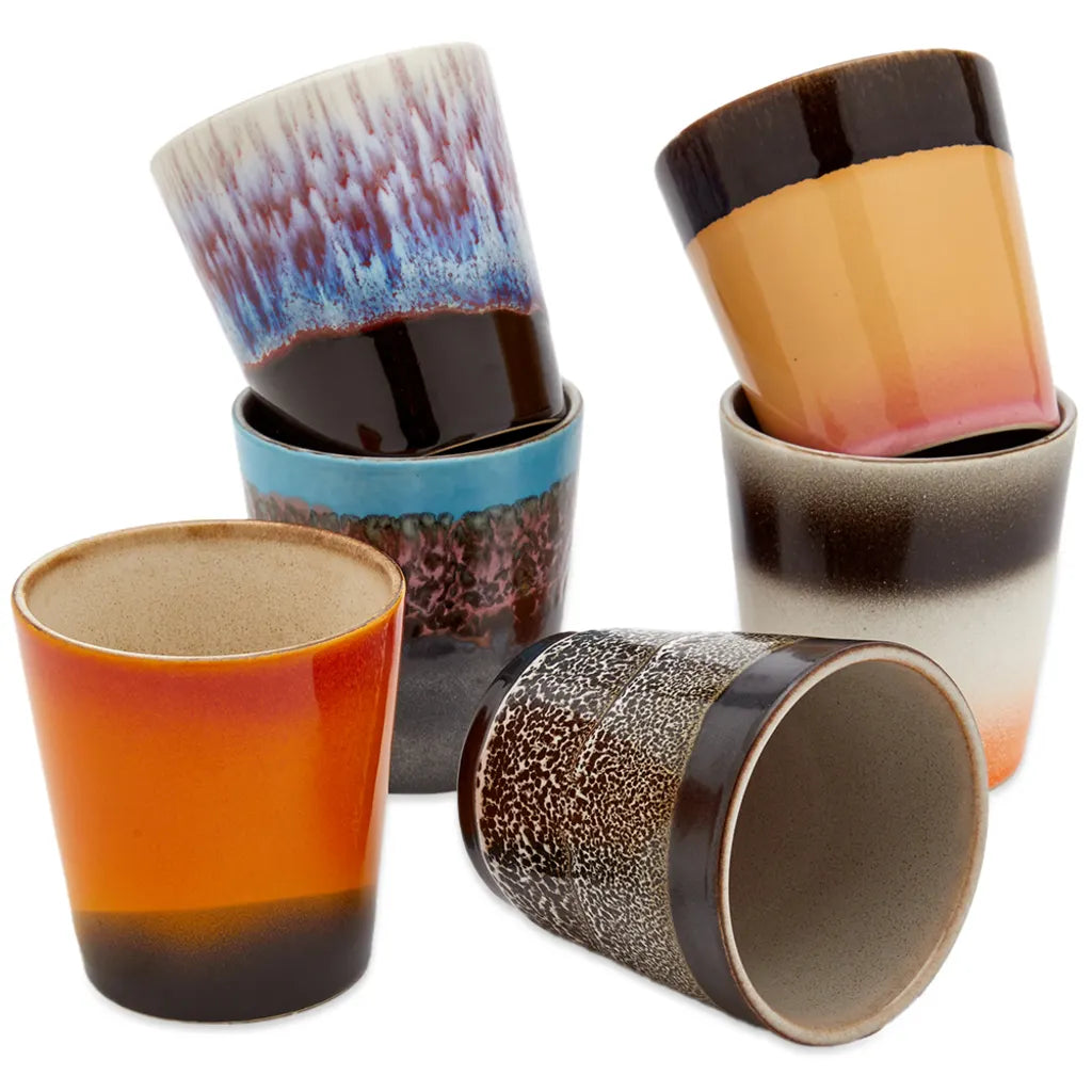 HKliving - 70s ceramics: coffee mugs, Stellar (set of 6)