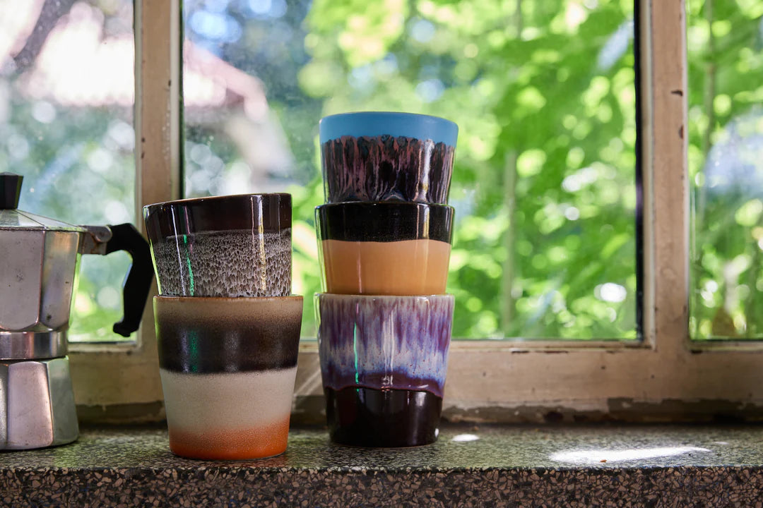 HKliving - 70s ceramics: coffee mugs, Stellar (set of 6)