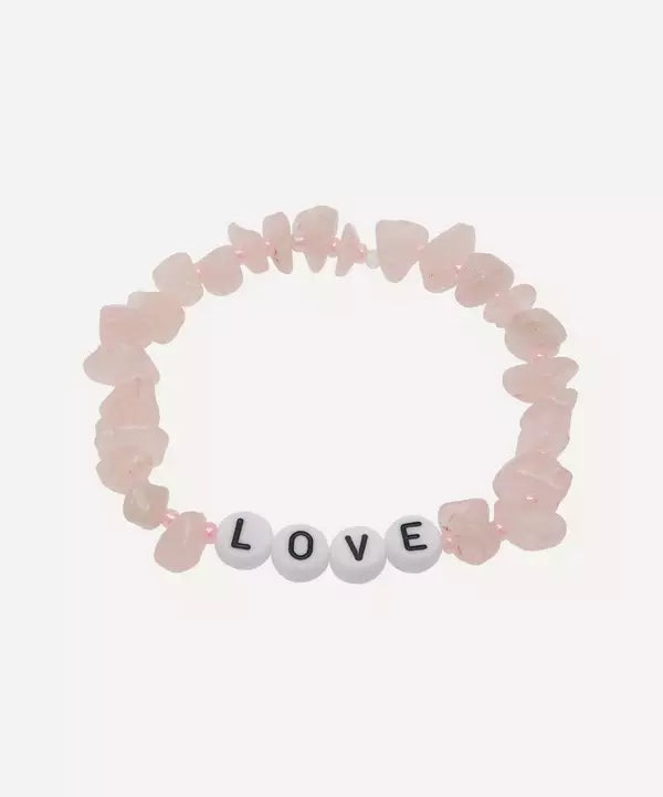 Crystal Bisous Love Hearts Rose Quartz Crystal Healing Bracelet