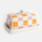 Orange/Lilac Check Butter Dish