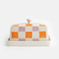 Orange/Lilac Check Butter Dish