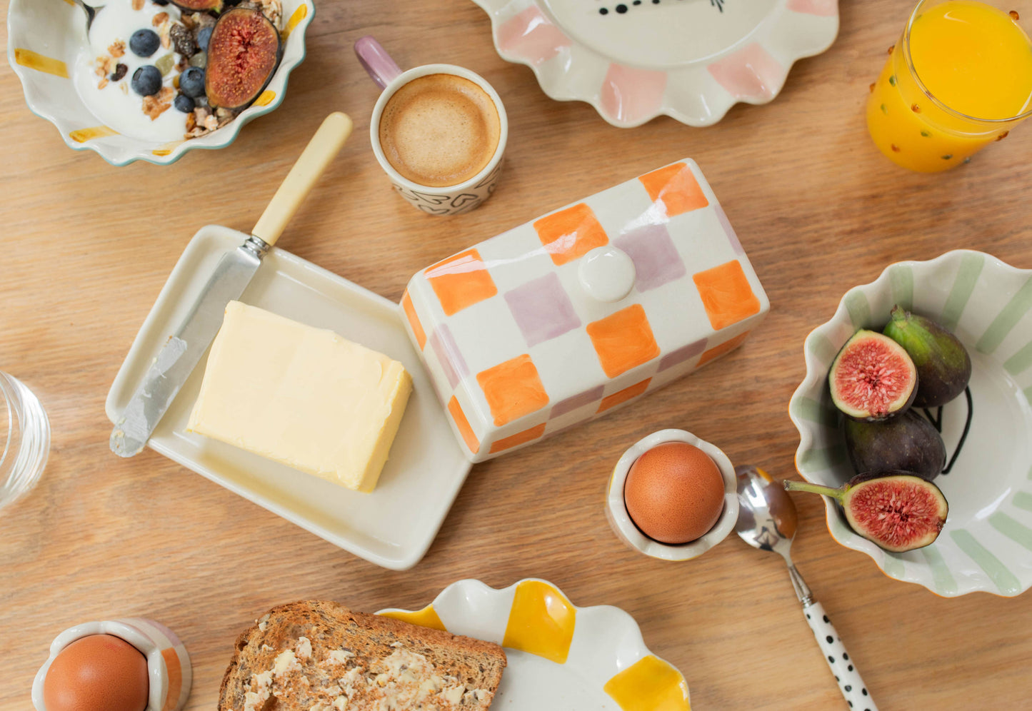 Orange/Lilac Check Butter Dish