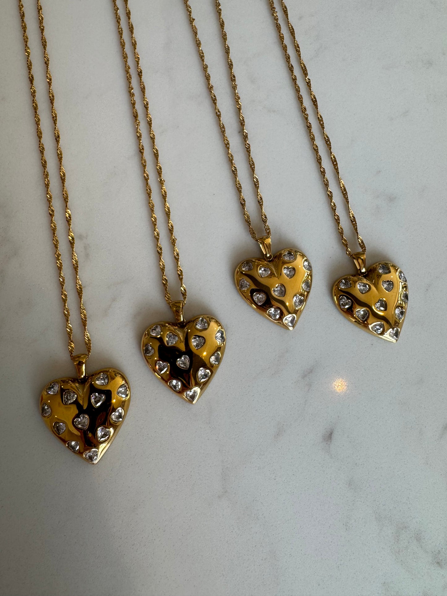 Chunky Gem Heart Necklace : Clear