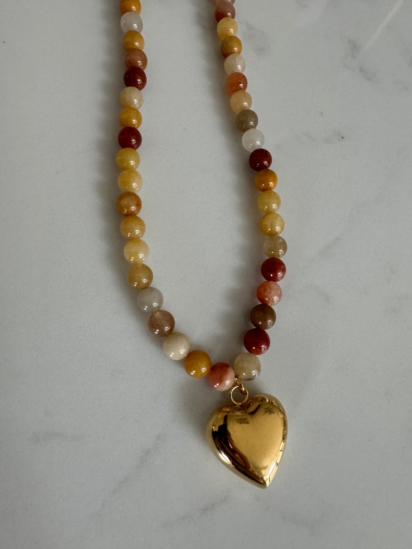 Amber heart beaded necklace