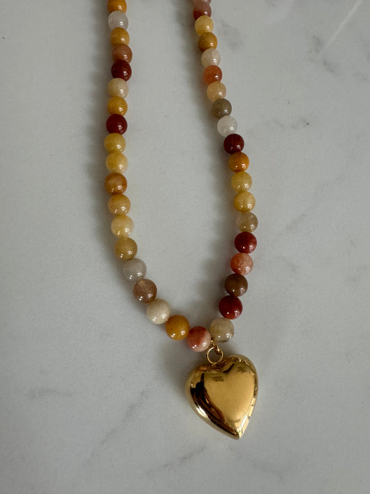 Amber heart beaded necklace