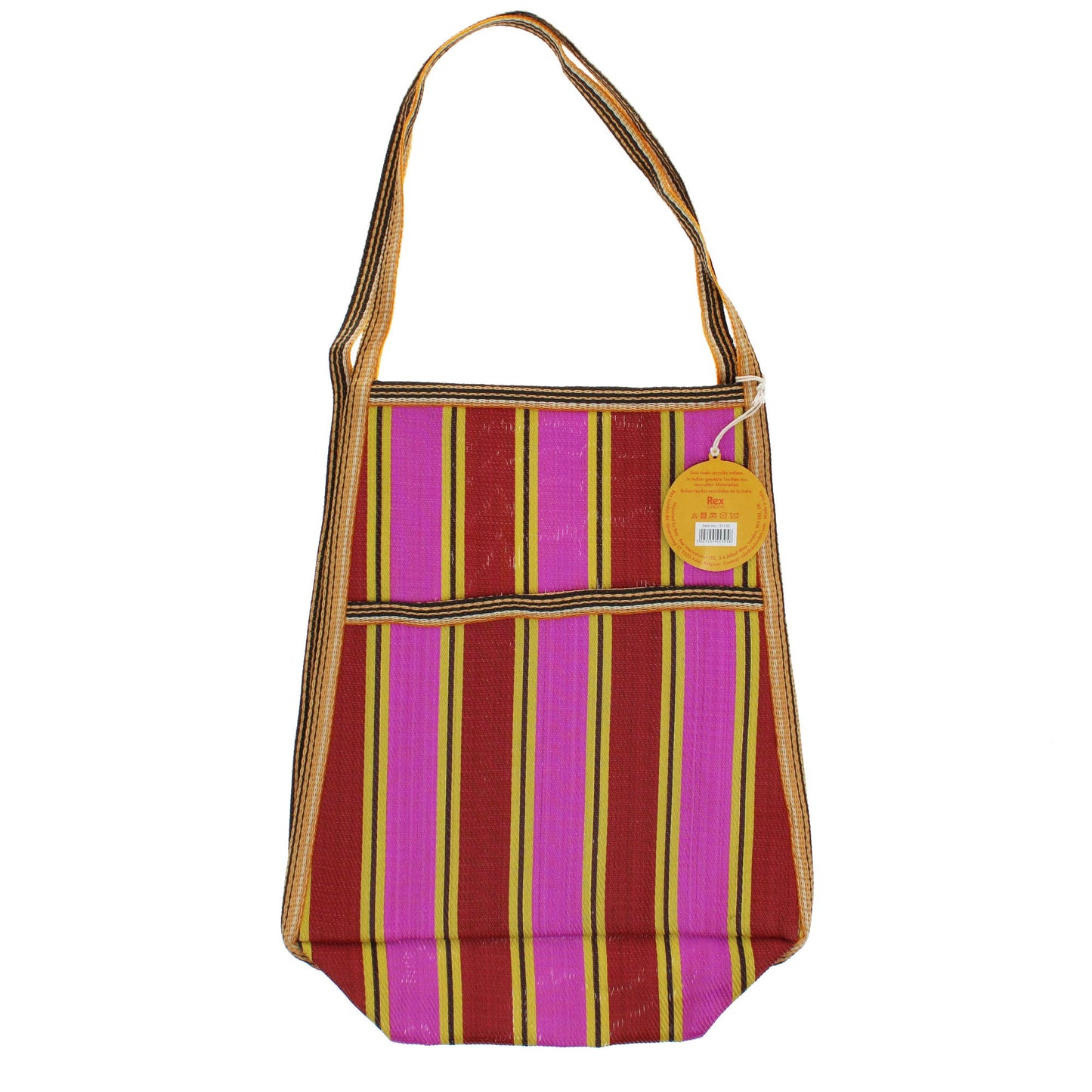Recycled woven bag with side pocket - Yellow, pink, red
