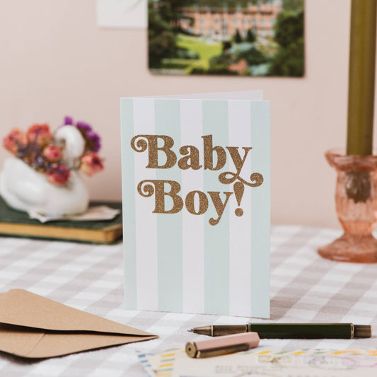 'Baby Boy!' Card with Biodegradable Glitter: Naked