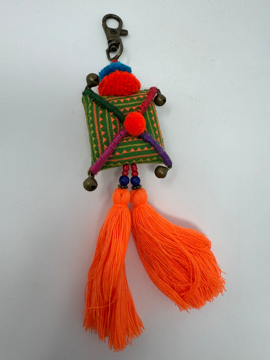 Embroidered tassel keyring : Orange