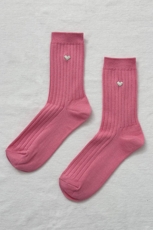 Embroidered Her Socks - Pink Water + Heart