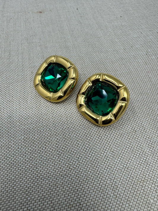 Sofia Chunky Gem Stone Earrings : Green