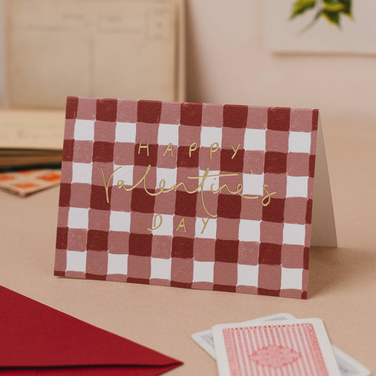 'Happy Valentine's Day' Red Gingham Valentine's Card: Naked