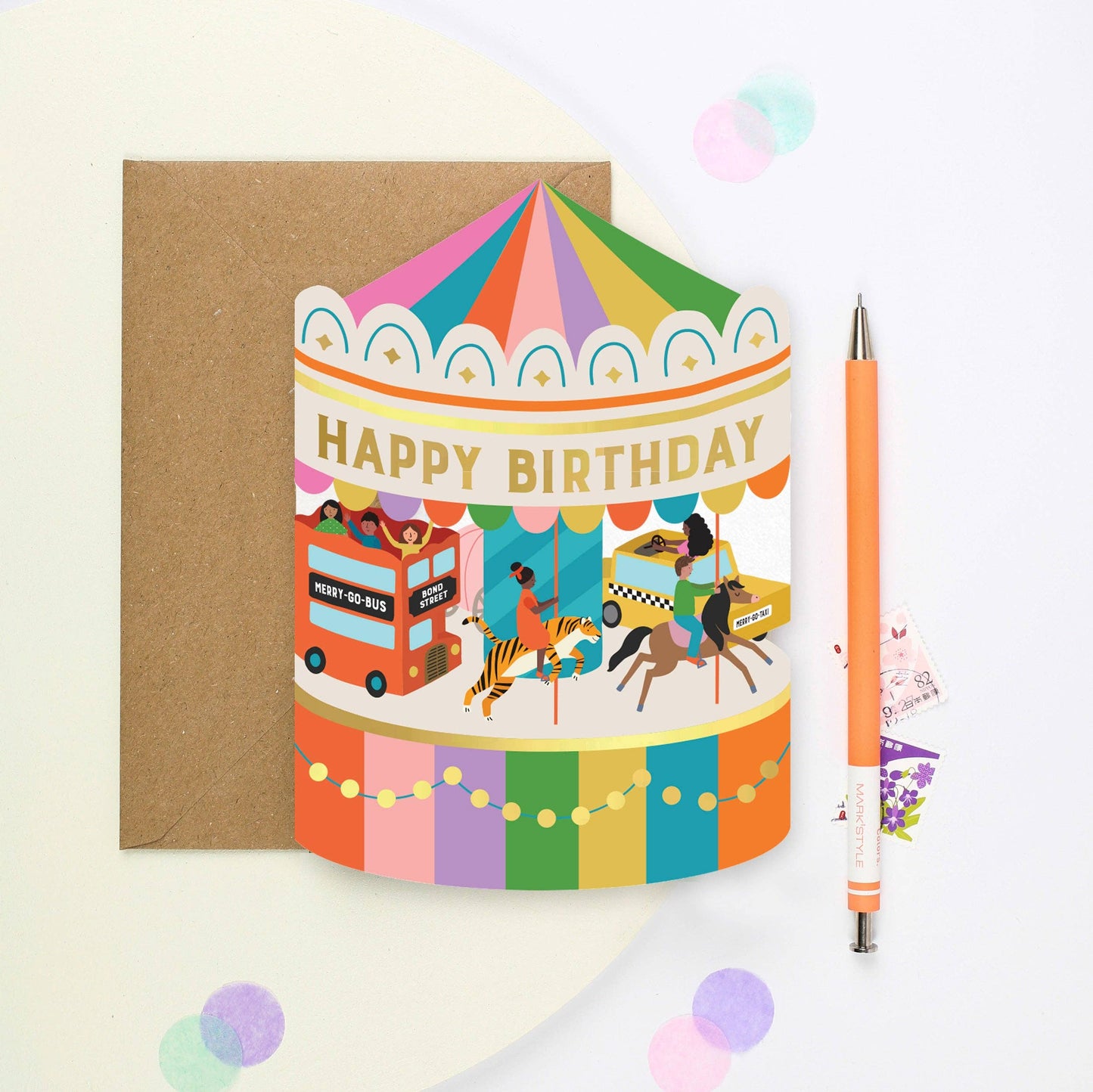 Fairground Carousel Shaped Birthday Card