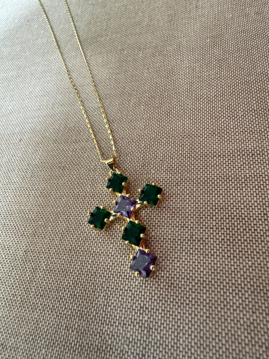 Green & Purple Cross necklace