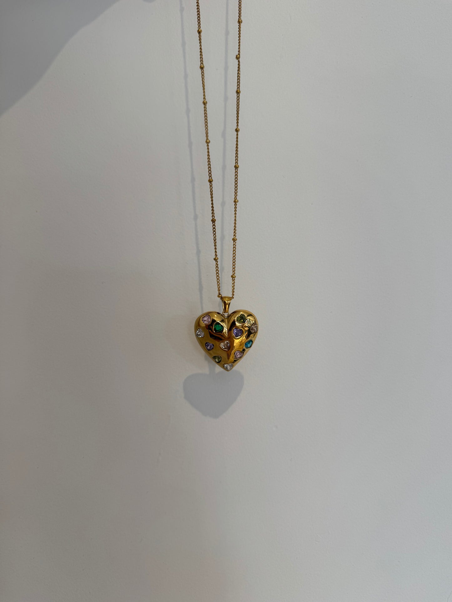 Chunky gem Heart necklace : Multicolored