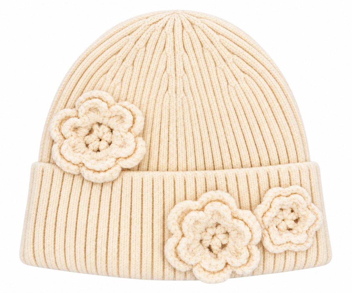 Crochet Flower Knit Beanie
