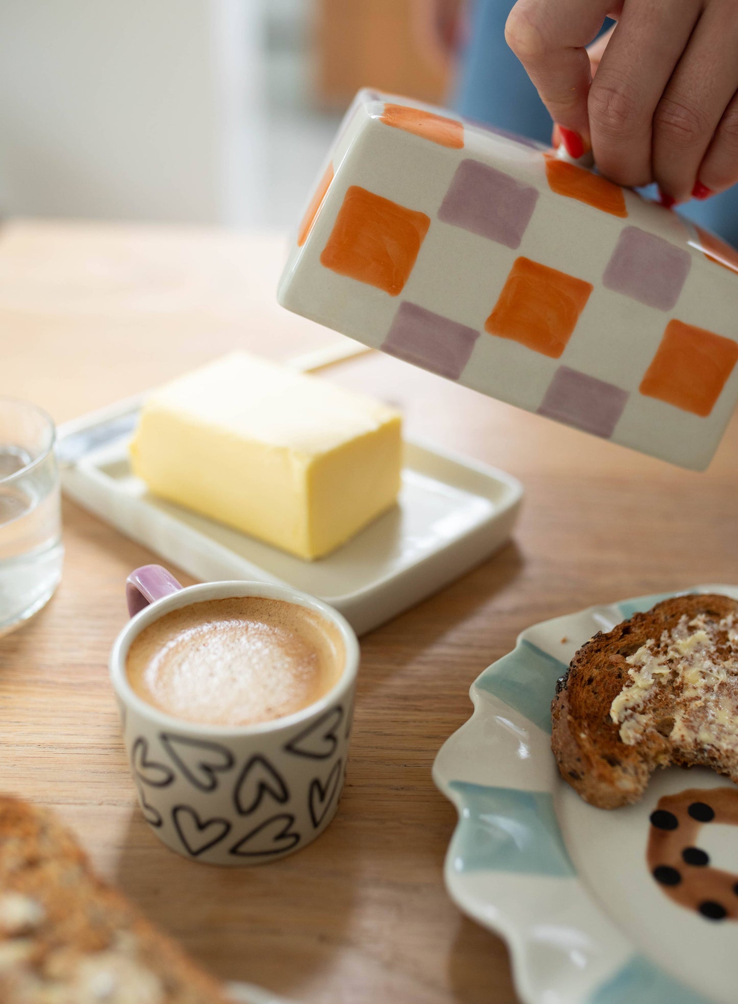 Orange/Lilac Check Butter Dish