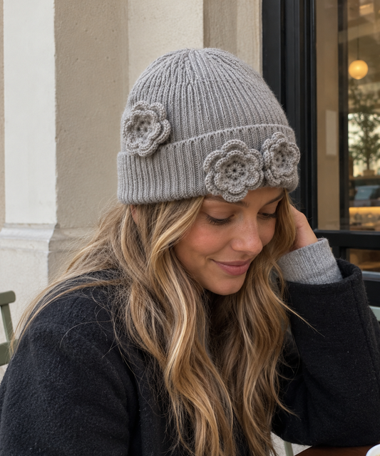 Crochet Flower Knit Beanie
