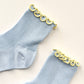 The Petite Ruffled Modal Socks : BABY BLUE / BUTTER