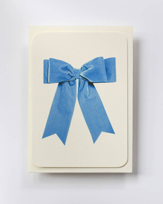 Baby Blue Velvet Bow Greeting Card: Individual